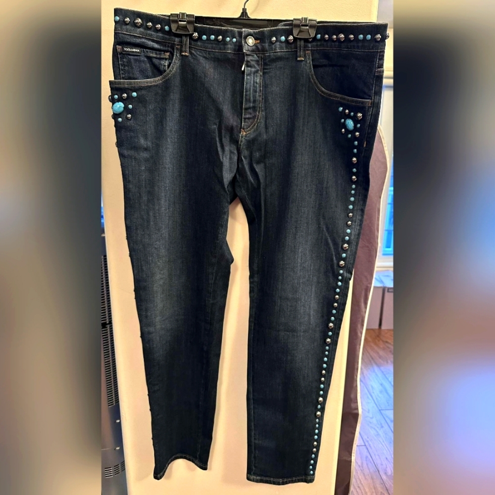 NWOT DOLCE & GABBANA Studded Opulence Skinny Jeans 👖- US 42”, Blue